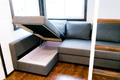downstiars bed in tiny house